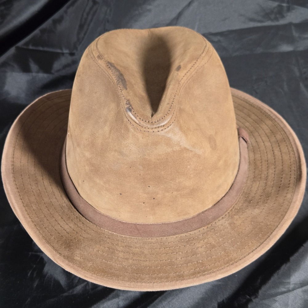 Wilsons Leather Brown Suede Fedora Hat Banded Made in USA Mens Large
